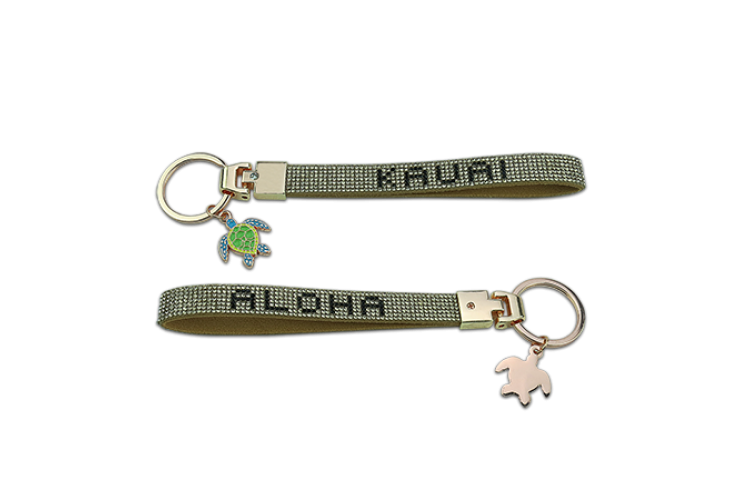 Gold Rhinestone Kauai Honu Wristlet Keychain
