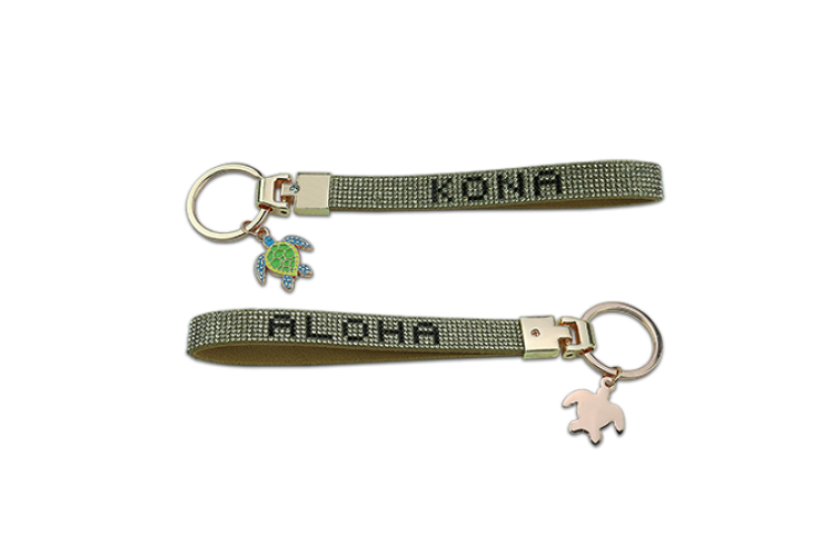 Gold Rhinestone Kona Honu Wristlet Keychain