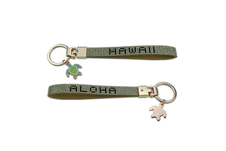 Gold Rhinestone Hawaii Honu Wristlet Keychain