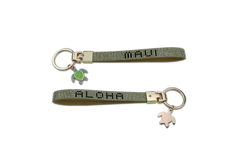 Gold Rhinestone Maui Honu Wristlet Keychain