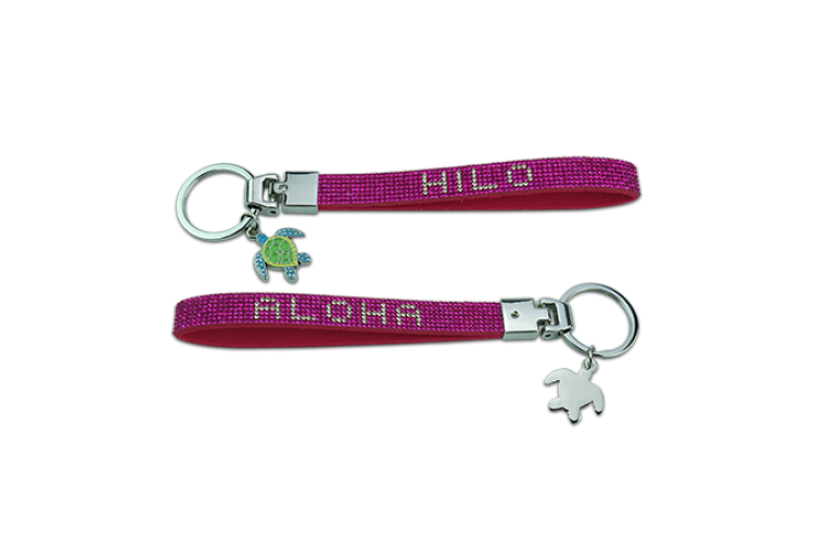 Pink Rhinestone Hilo Honu Wristlet Keychain