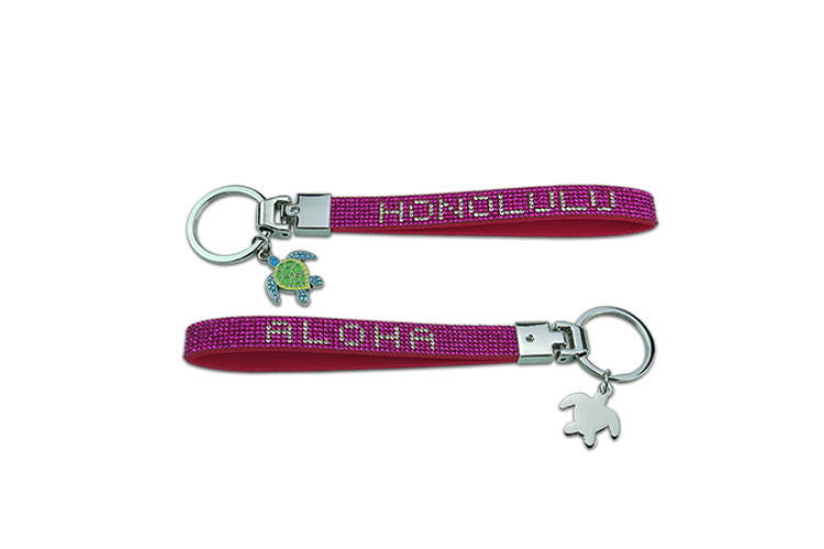 Pink Rhinestone Honolulu Honu Wristlet Keychain