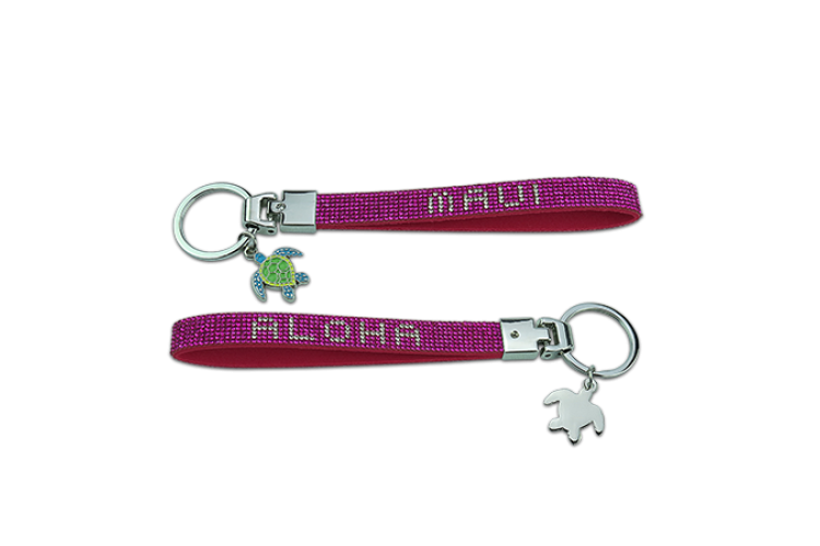 Pink Rhinestone Maui Honu Wristlet Keychain