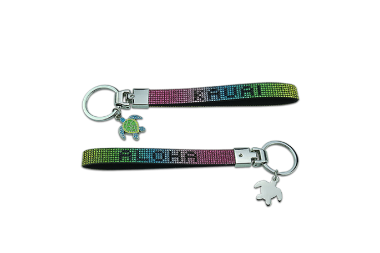 Rainbow Rhinestone Kauai Honu Wristlet Keychain