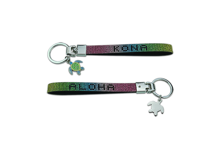 Rainbow Rhinestone Kona Honu Wristlet Keychain