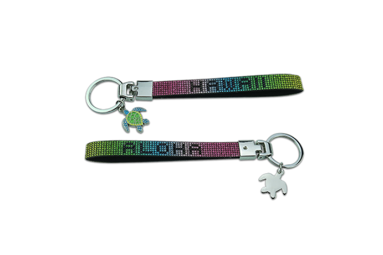 Rainbow Rhinestone Hawaii Honu Wristlet Keychain