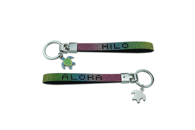 Rainbow Rhinestone Hilo Honu Wristlet Keychain