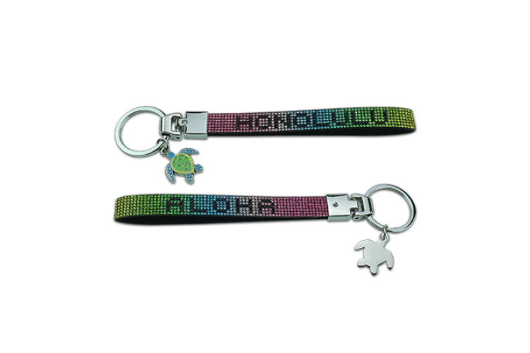 Rainbow Rhinestone Honolulu Honu Wristlet Keychain