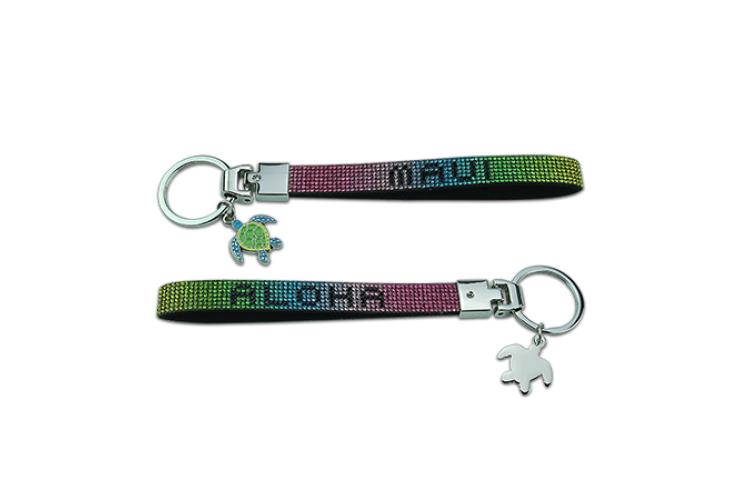 Rainbow Rhinestone Maui Honu Wristlet Keychain