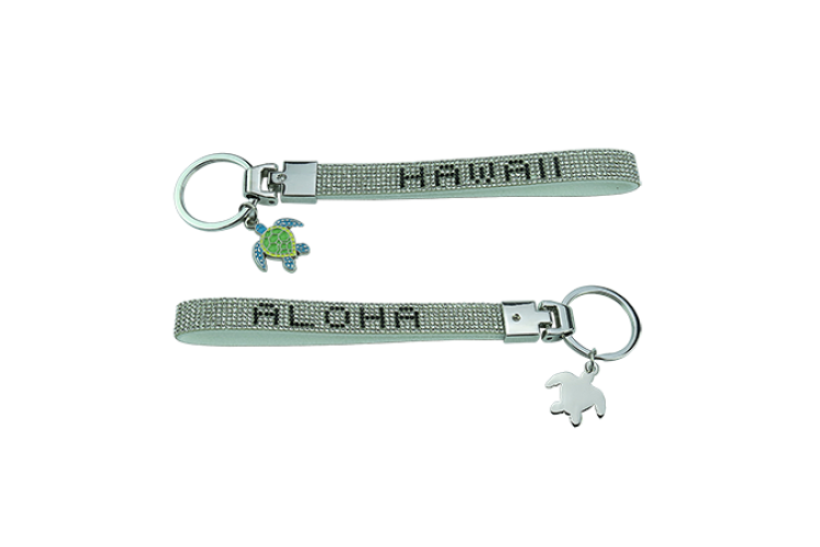 Silver Rhinestone Hawaii Honu Wristlet Keychain