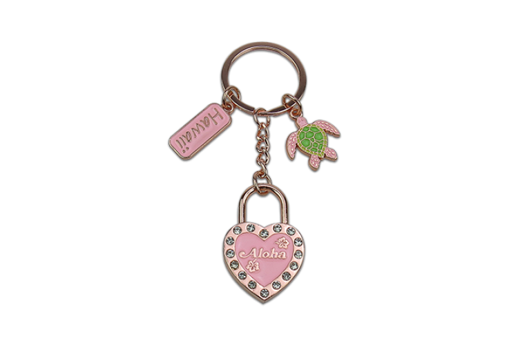 Pink Heart Hawaii Rose Gold Keychain