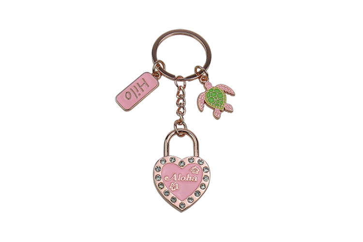 Pink Heart Hilo Rose Gold Keychain